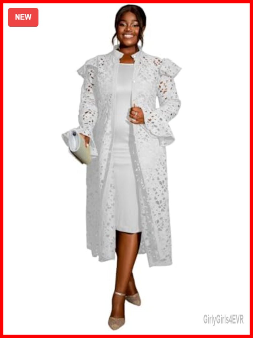 Two Piece Midi Slip Dress & Eyelet Lace Button Cardigan Set